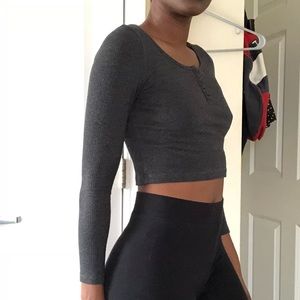 Grey cropped half button up